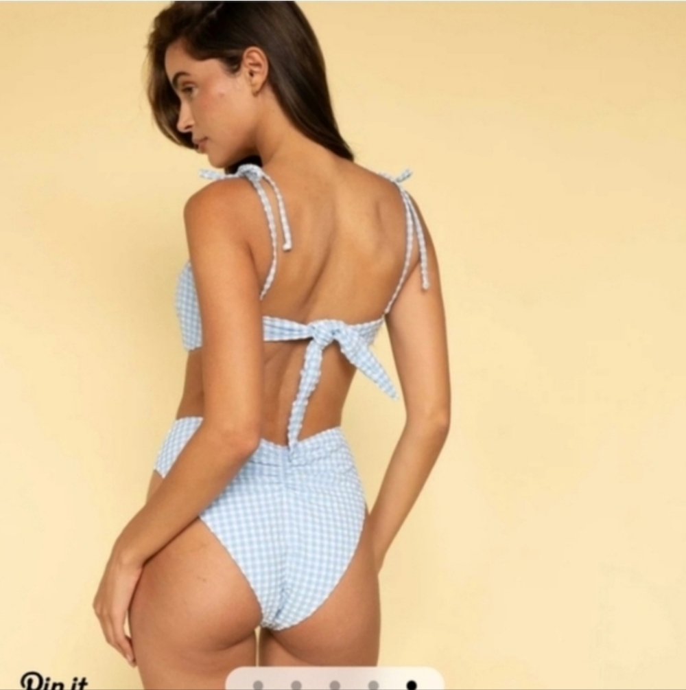 Montce Light Blue Gingham Bikini Bottoms NWT - Picture 3 of 6